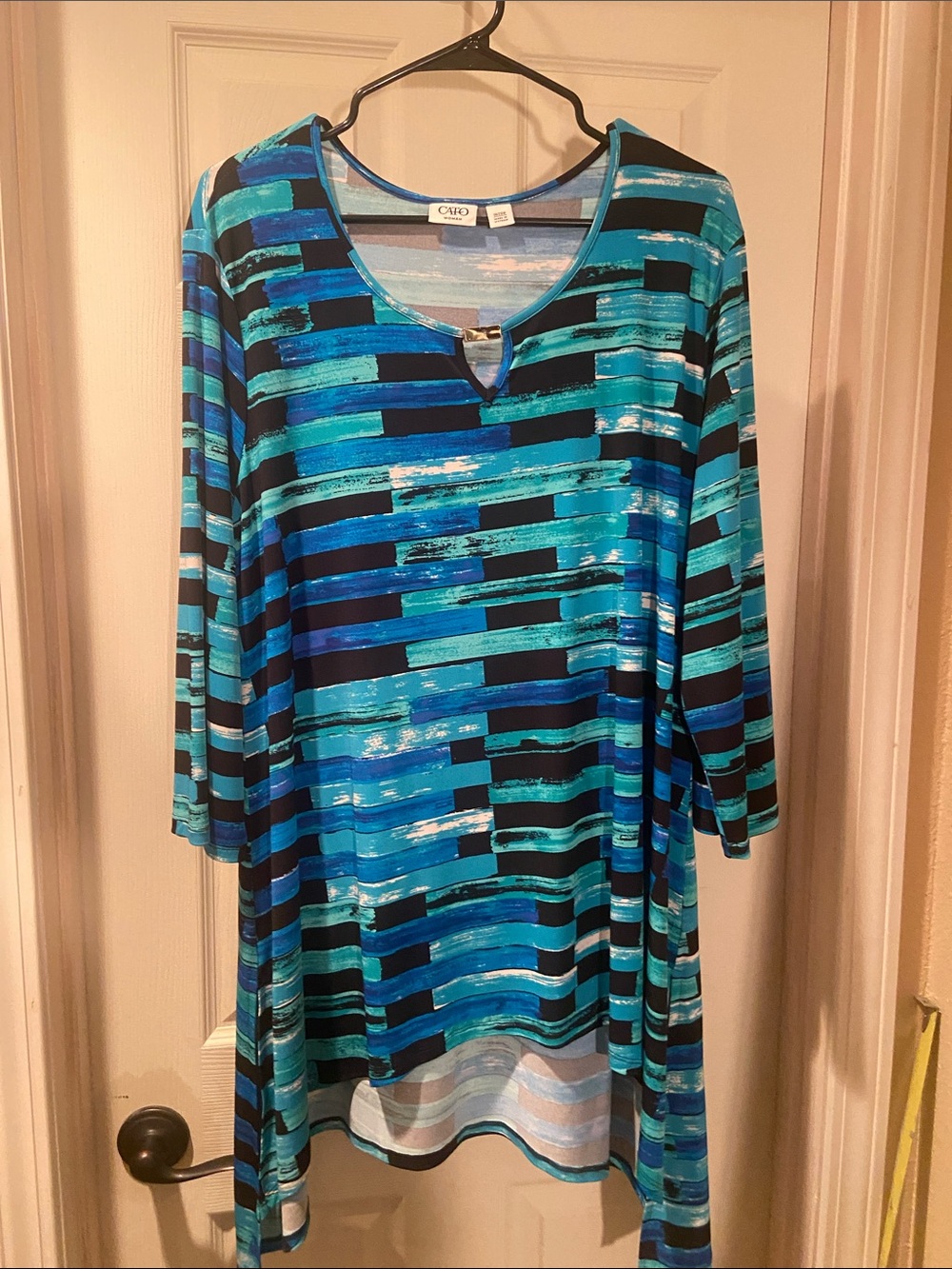 Cato Blue & Teal Striped Brushstroke Tunic